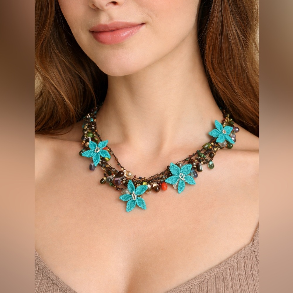 Artisan hand made Floral Beaded Necklace